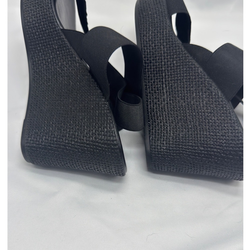 Womens Black Elastic Platform Strappy Wedge Sandals Size 9.5 Made in Italy - Picture 4 of 10